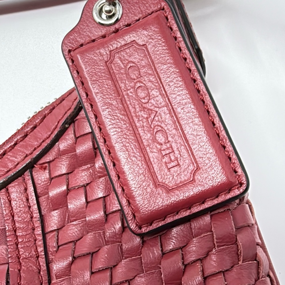 COACH Kristin Woven Leather Hobo Satchel Shoulder Crossbody Bag Scarlet Red - Picture 8 of 17